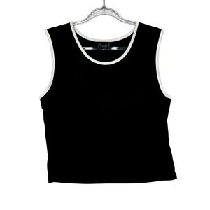 Marled Tank Top Womens XL Black Ringer Ribbed Knit Sleeveless Rayon